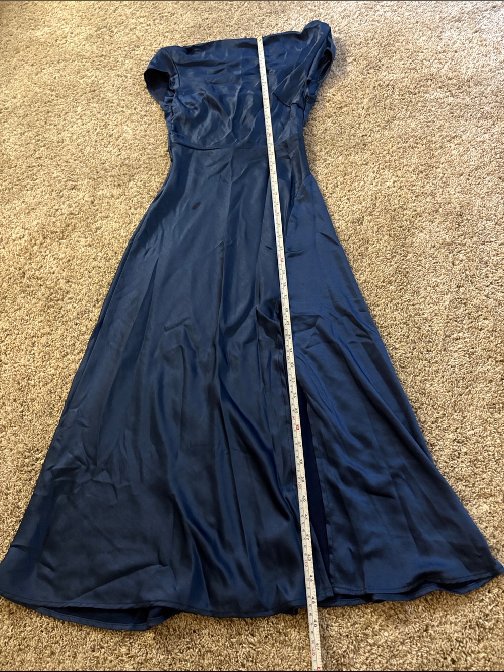 Navy Satin Maxi Dress with Cap Sleeves - Picture 3 of 5